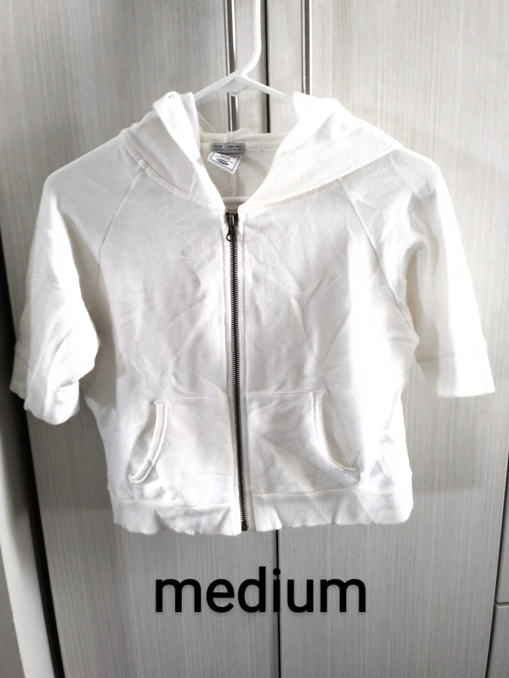 Old Navy  White Short-Sleeve Zip-Up Hoodie